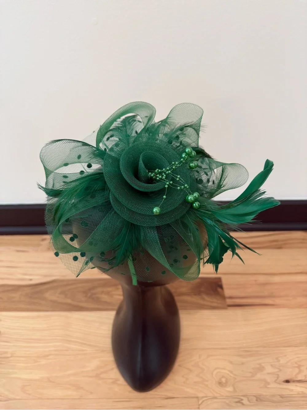 Emerald Green Feather & Mesh Fascinator Headband